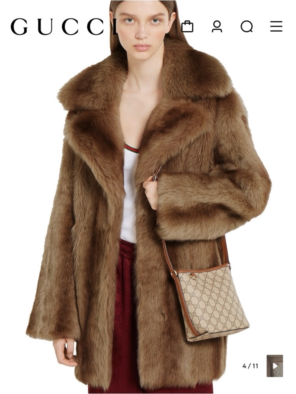 Gucci Beige GG Supreme Canvas Crossbody Bag with Brown Leather Trim - Picture 4 of 6